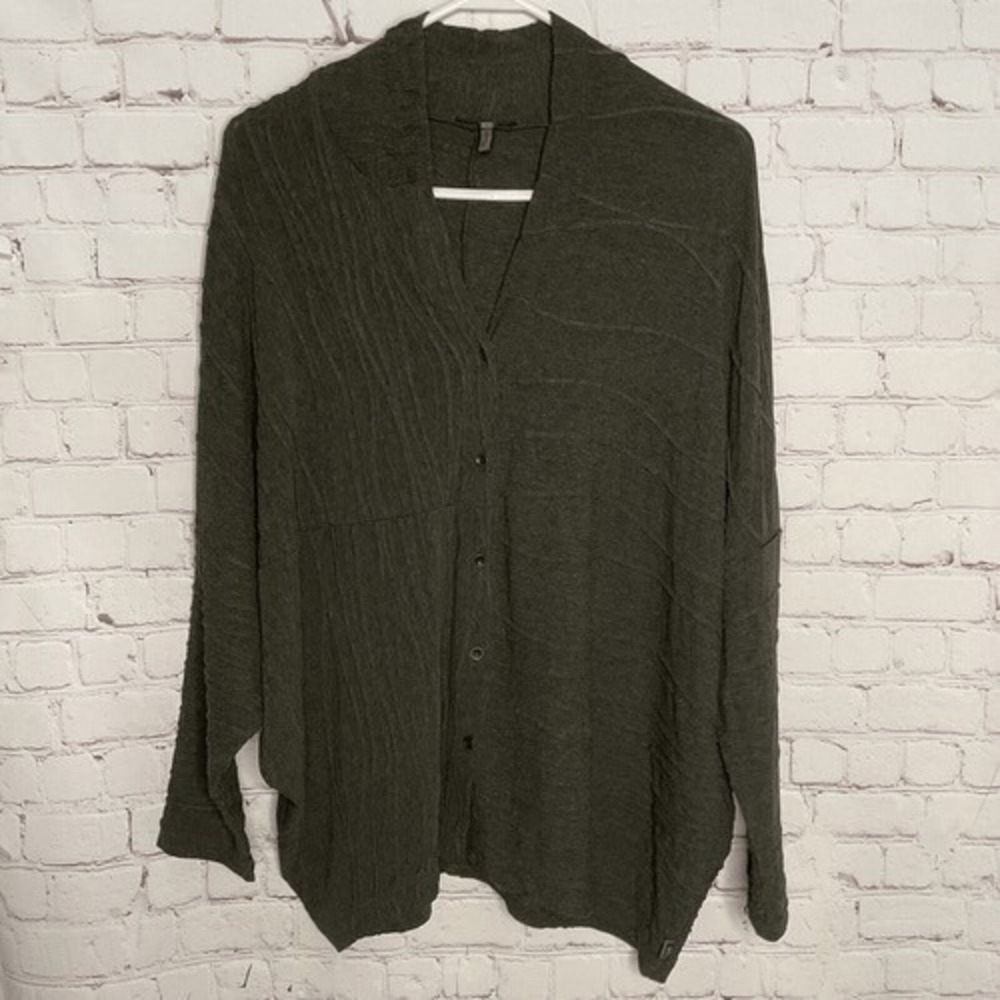 Oska Khaki Green LagenLook Dolman Sleeve Button Front Cardigan Women 1/XL